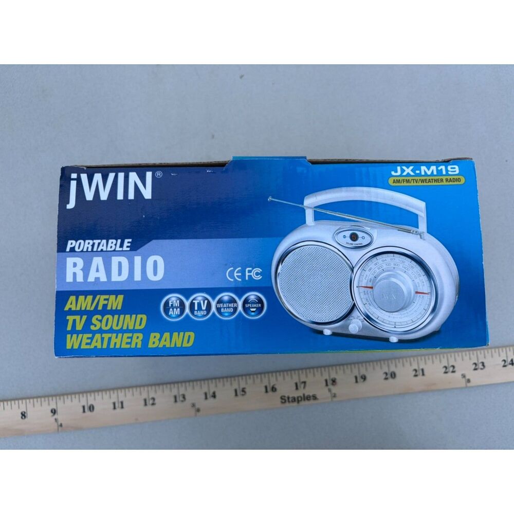 JWIN JX-M19 Portable AM FM Weather Radio. TV Channel HTF Black Model Travel Size